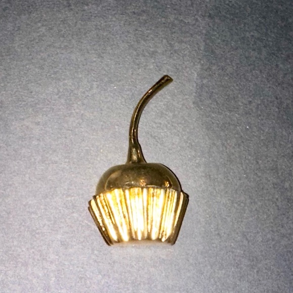 Piscitelli Vintage Gold Cherry in Cupcake Wrapper Brooch Pin - Picture 6 of 6